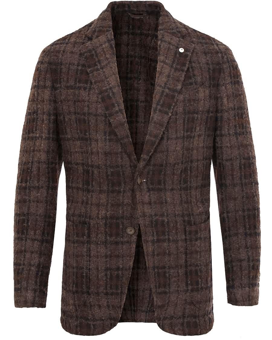 l.b.m. 1911 jack regular wool bouclé check blazer dark brown Online Klær y7tw9